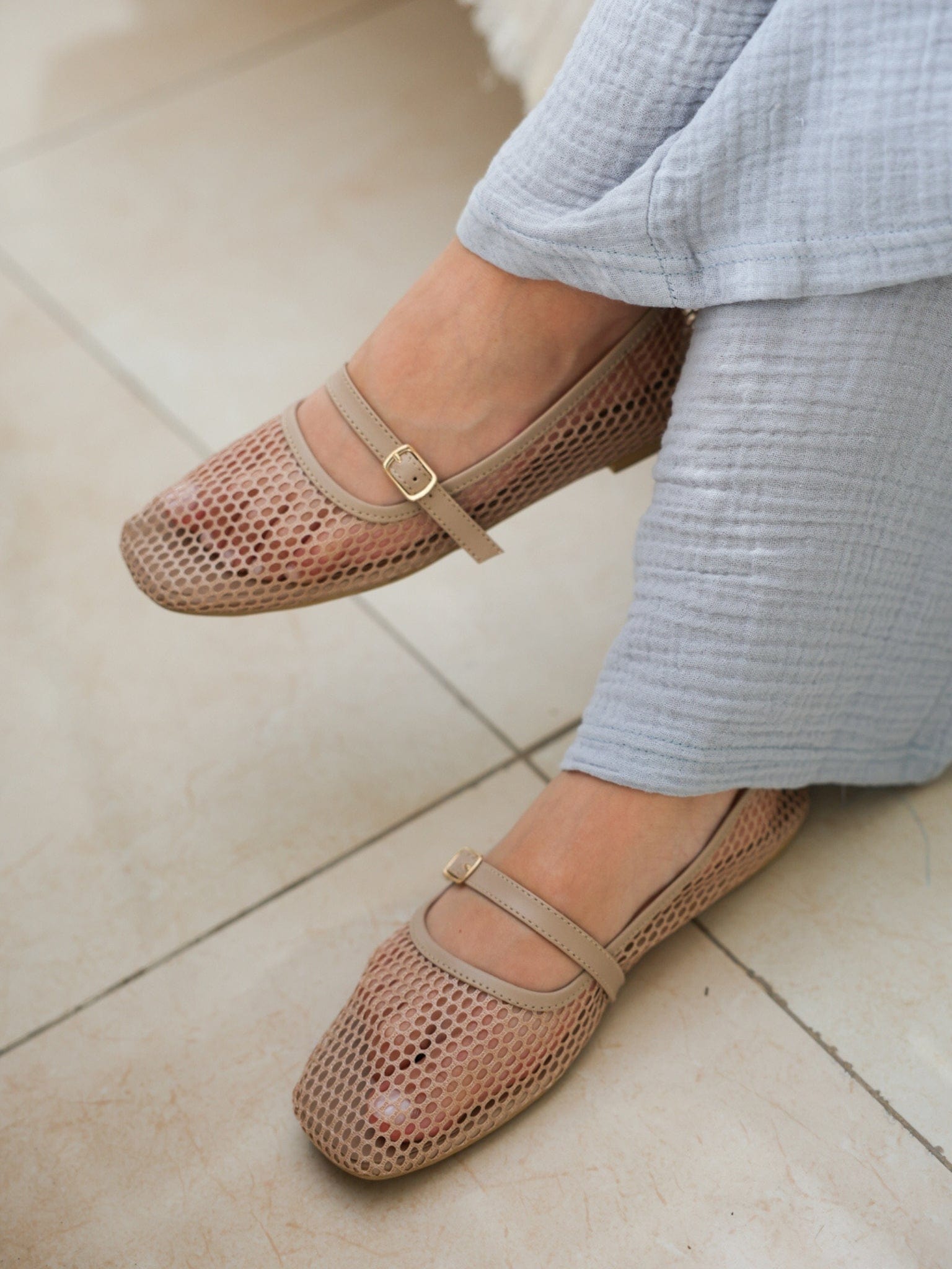 Mesh Flats In Beige Shoes  - Sowears