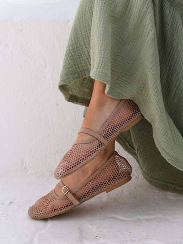 Mesh Flats In Beige Shoes  - Sowears