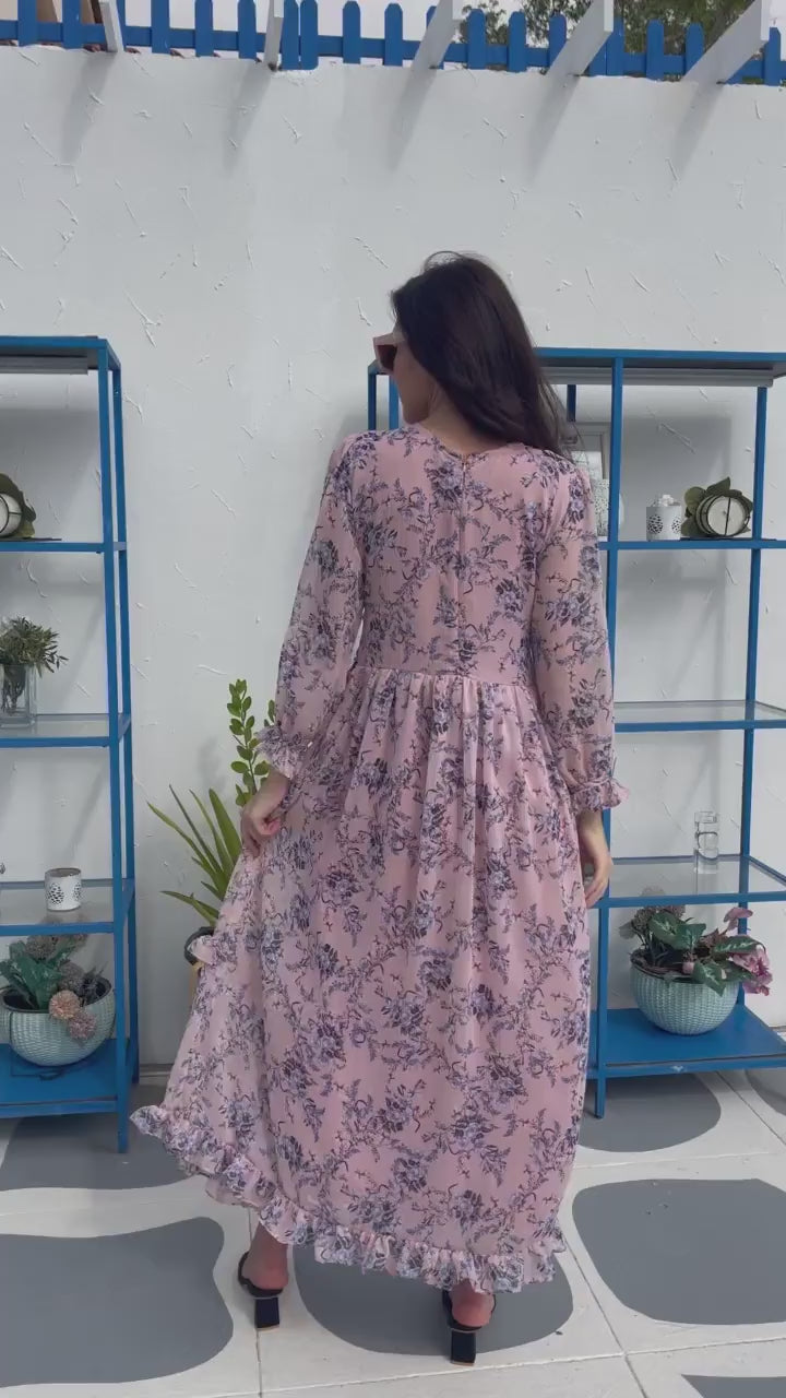 video showing light peach floral dress by sowears