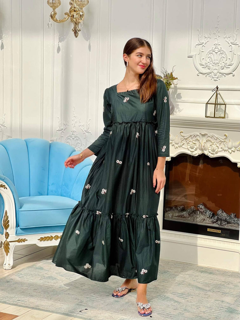 Nova Green Embroidered Dress Dresses  - Sowears