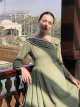 Sage Solid Pleated dress Dresses  - Sowears