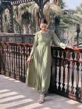 Sage Solid Pleated dress Dresses  - Sowears