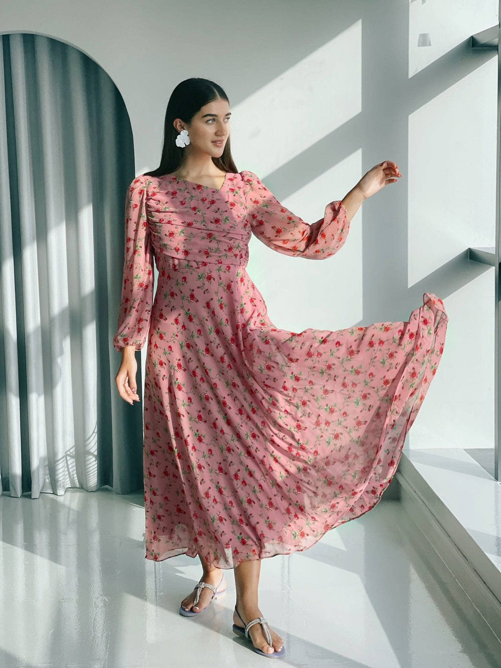 Rose Dress In Dusty Pink Floral