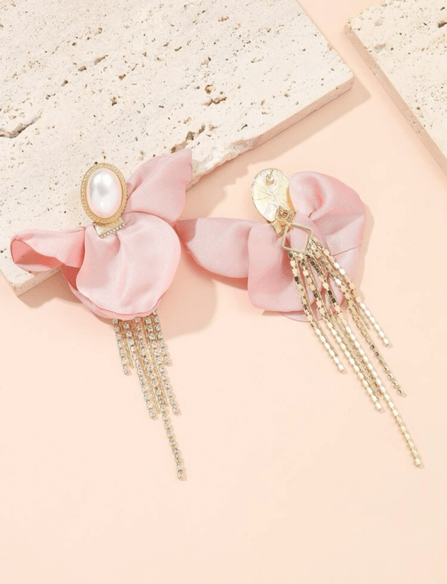 Pink Silk Earrings Apparel & Accessories  - Sowears