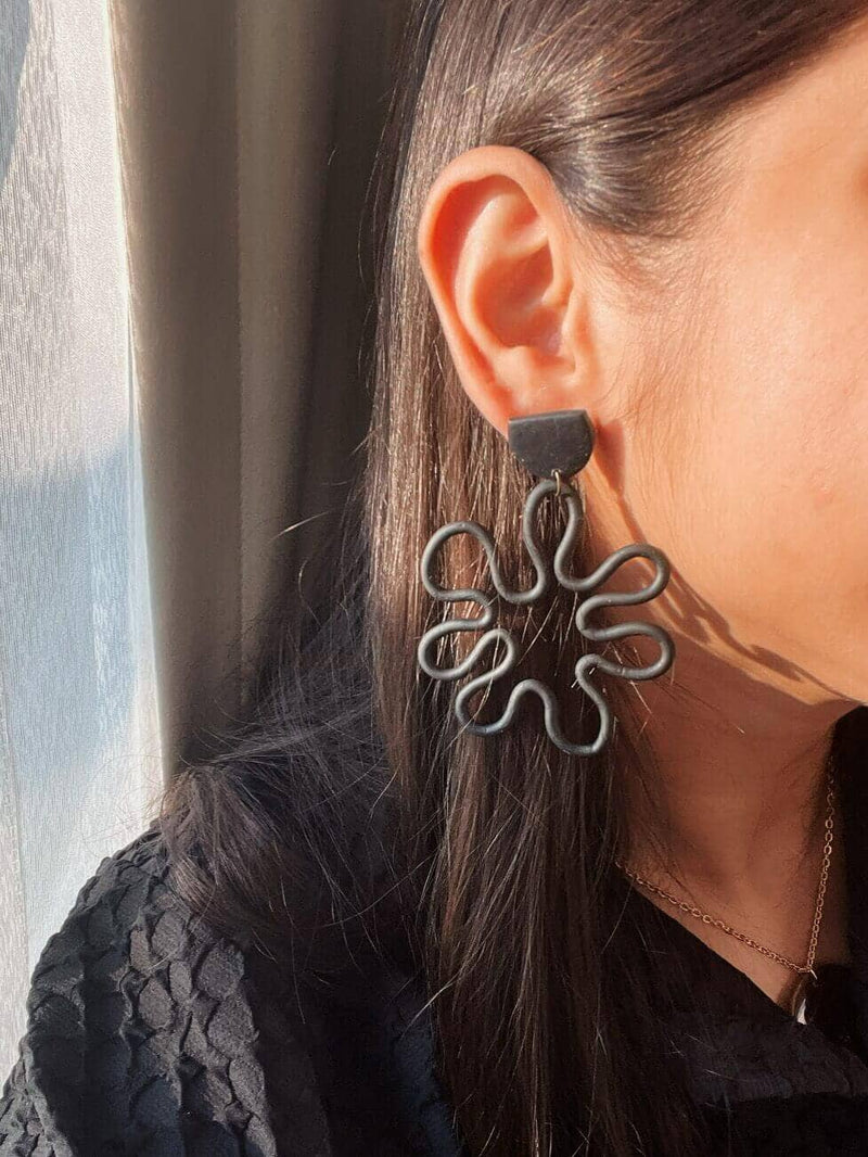 Swigly Coiled Earrings In Black Apparel & Accessories  - Sowears