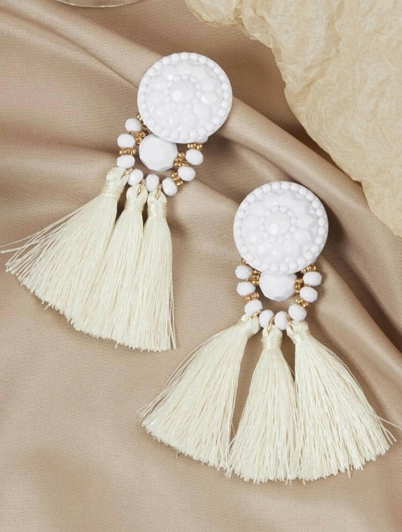 off white tassle earrings by sowears