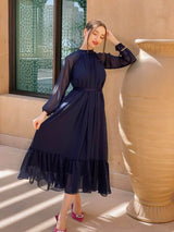 navy blue chiffon dress with sleeves by sowears