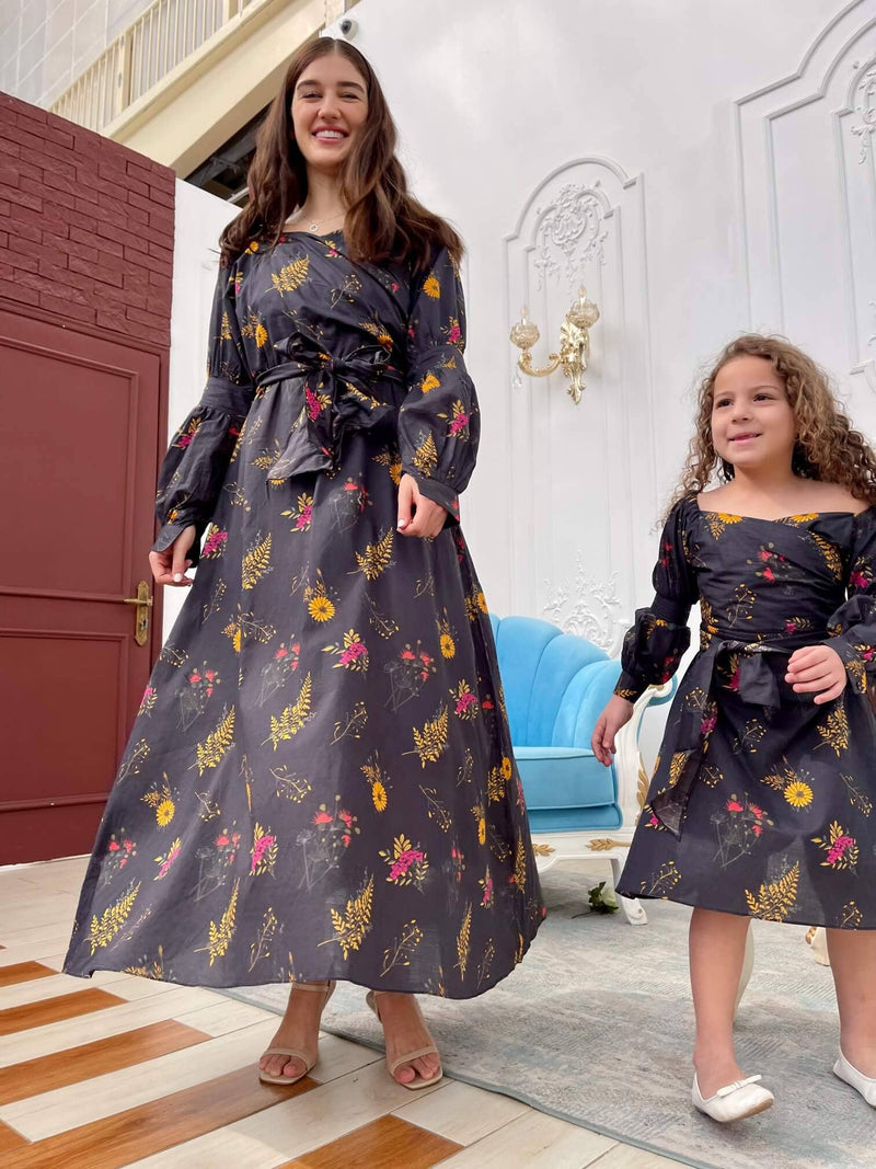 Mini Gloomy Flora Dress In Cotton Baby & Toddler Dresses  - Sowears