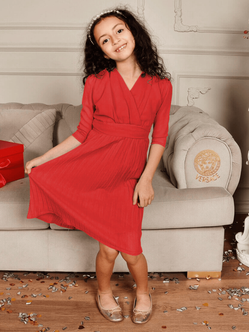 Mini Jules - Pleated Red Dress Baby & Toddler Dresses  - Sowears
