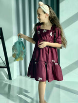Mini Nova Maroon Embroidered Dress Baby & Toddler Dresses  - Sowears