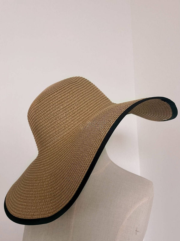 Brown Beach Hat With Black Hem  - Sowears