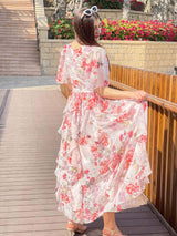 Aurora Dress In Peach Floral Dresses  - Sowears
