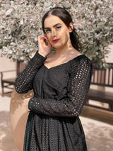 Black Eyelet Embroidered Dress Dresses  - Sowears