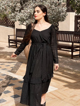 Black Eyelet Embroidered Dress Dresses  - Sowears