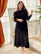 Black Velvet maxi frill Dress  Sowears