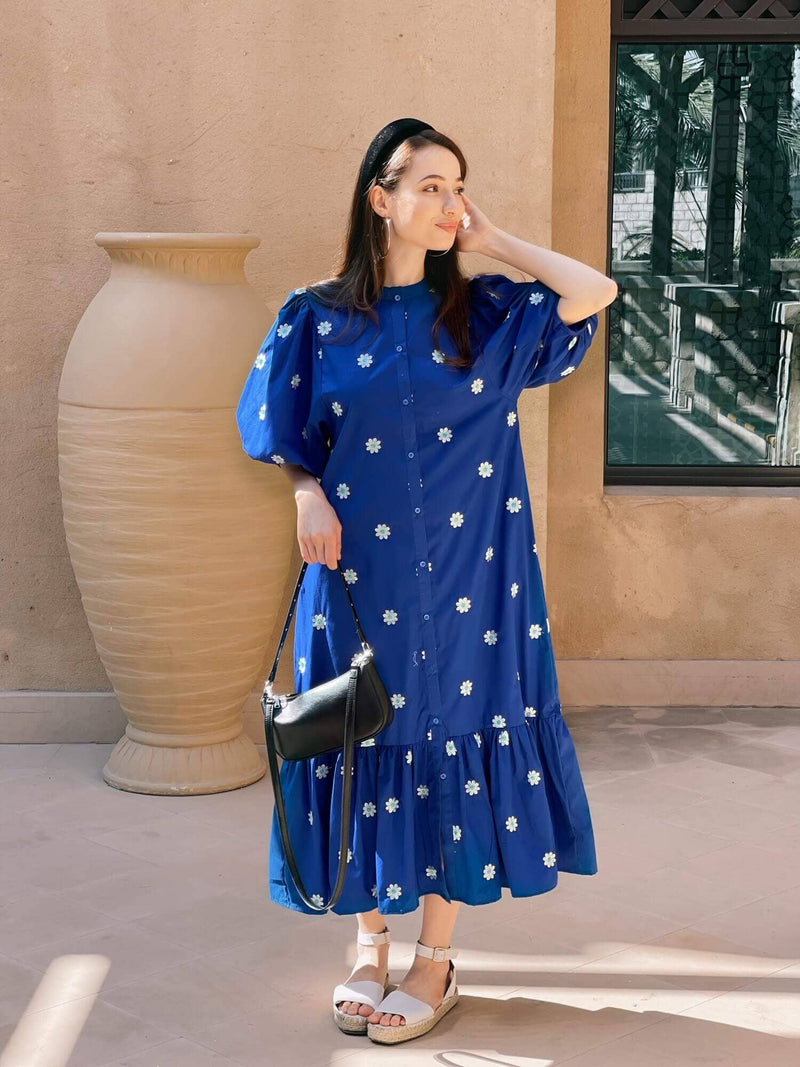 Bloomsbury - Embroidered Dress In Blue Dresses  - Sowears