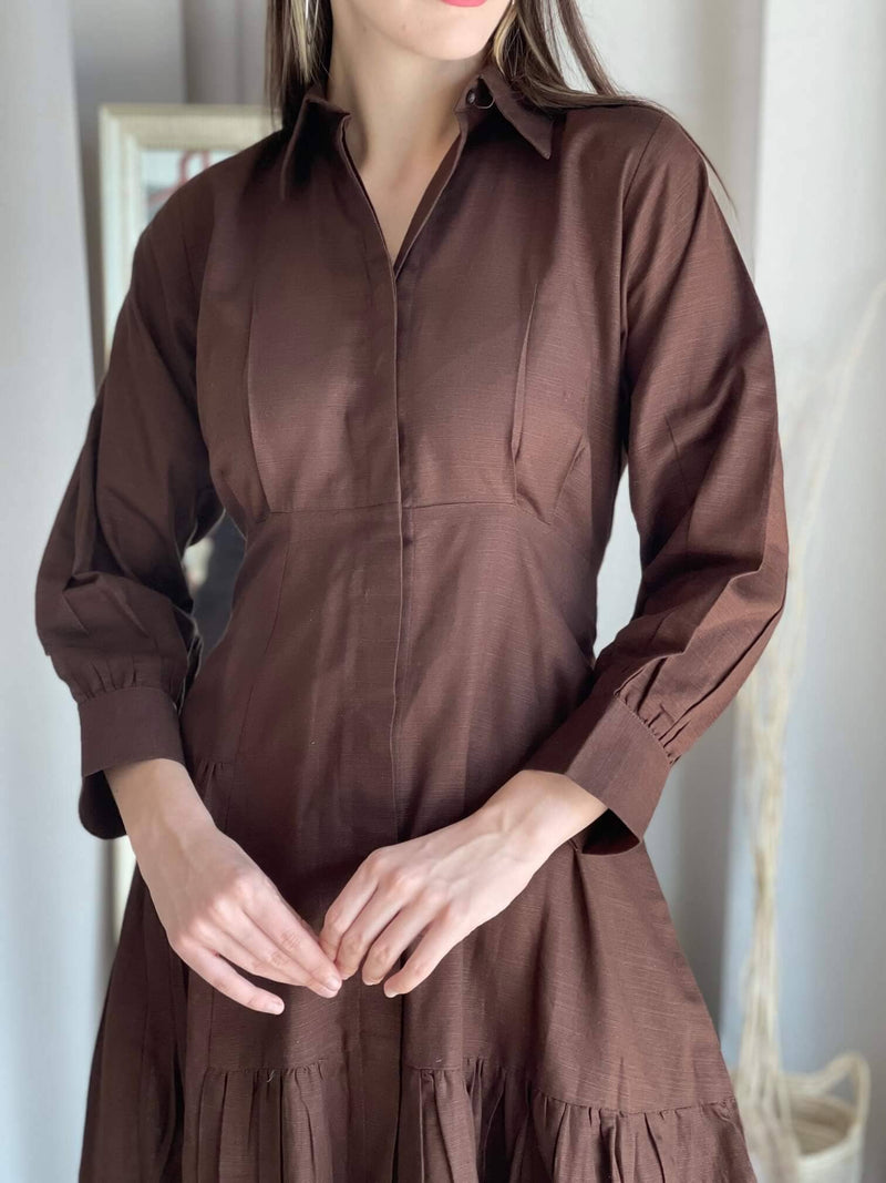 Brown Solid Khaddi Dress Dresses  - Sowears