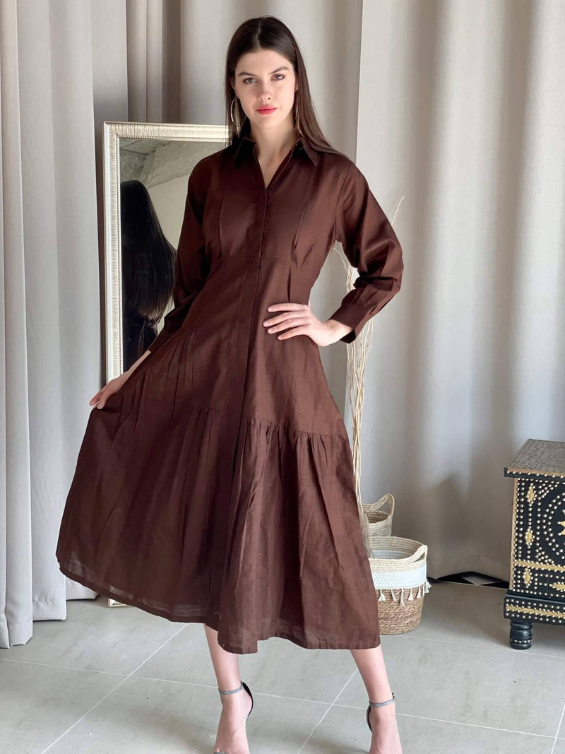 Pure Cotton Ikkat Dress Reddish Brown Color (Size XXS(32) to Plus  Size(56))-Indiehaat – Indiehaat.com