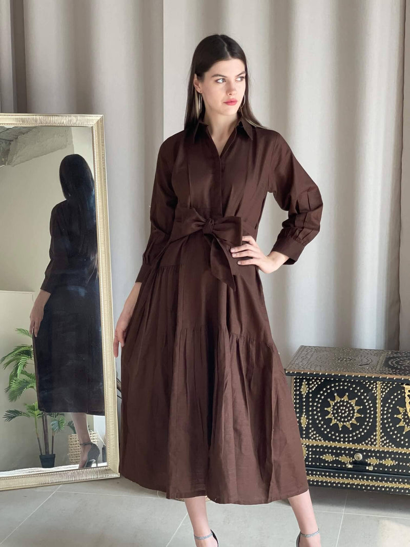 Brown Solid Khaddi Dress Dresses  - Sowears