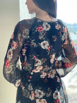 back of black floral dress by sowears