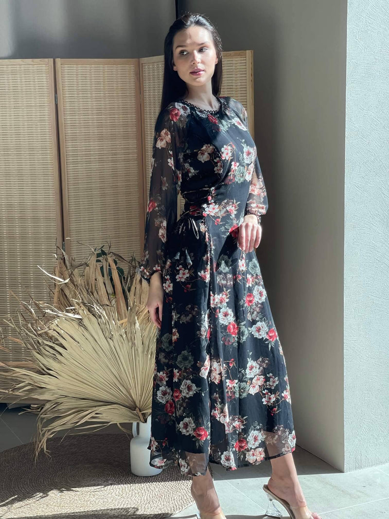 elizabeth black floral dress by sowears