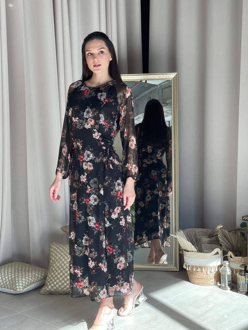 elizabeth black floral dress by sowears