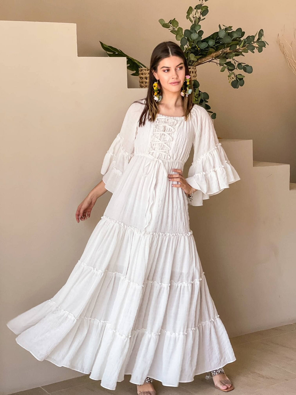 Rohma White Smocked Long Dress