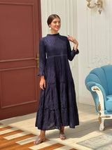 Embroidered Blue Lace Dress Dresses  - Sowears