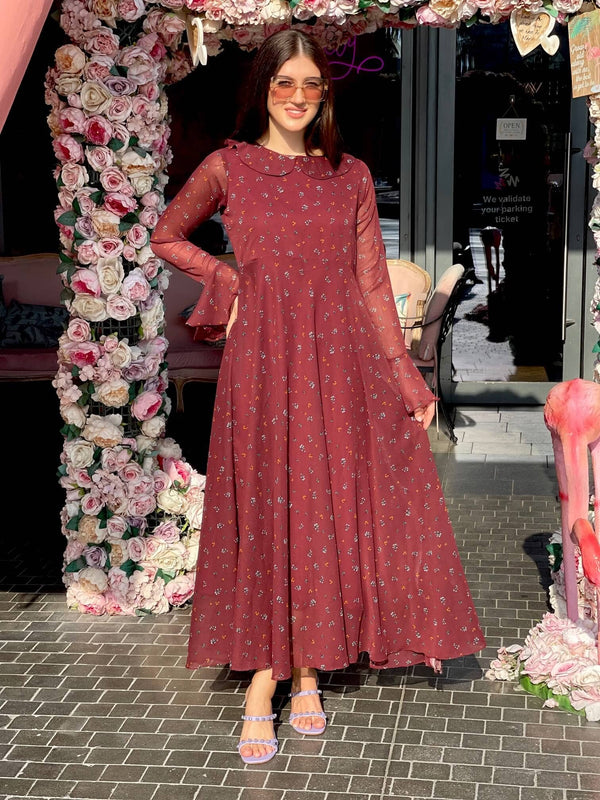 Epitome Dress In Maroon Floral Dresses  - Sowears