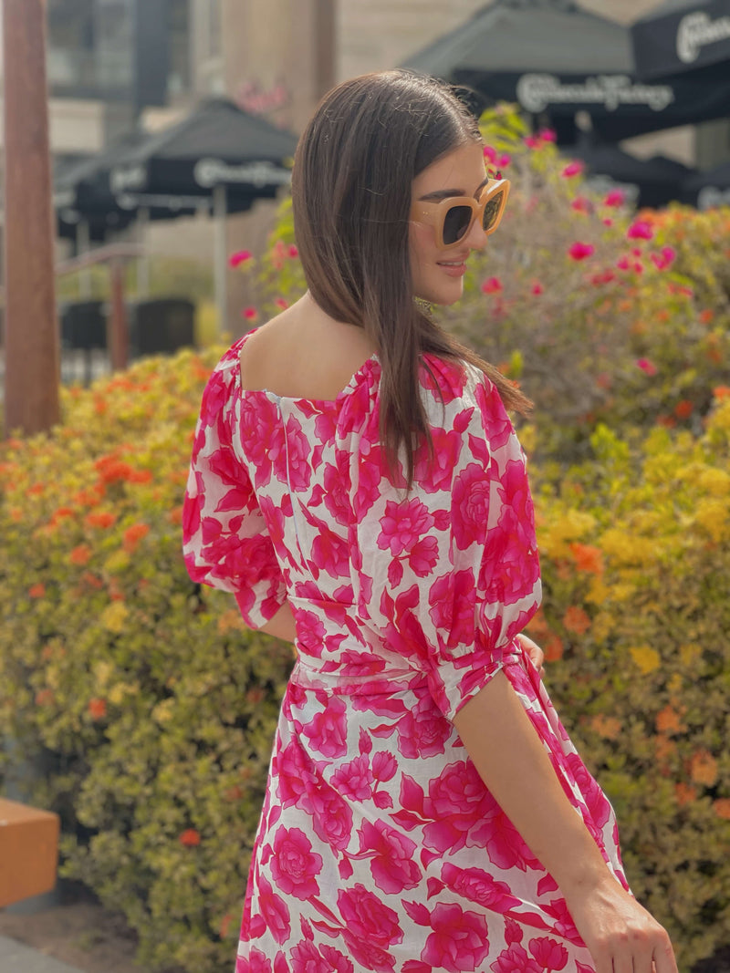back of flora pink floral dress