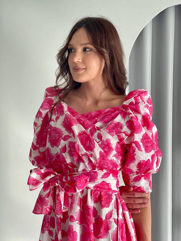 Long Pink Floral Dress - Flora | Sowears Long Pink Floral Dress - Flora | Sowears