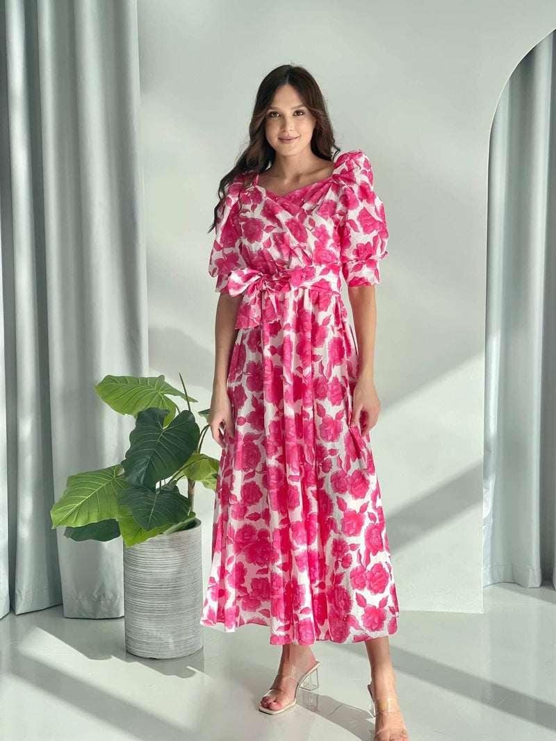 Long Pink Floral Dress - Flora | Sowears Long Pink Floral Dress - Flora | Sowears
