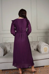 back of purple pleated dress by sowears