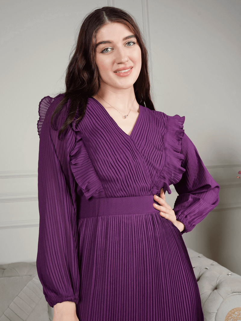 Frilly - Purple Pleated Dress Dresses  - Sowears