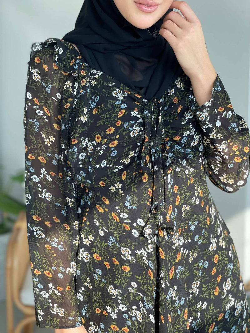 Jardin Black Floral Dress fabric Dresses  - Sowears