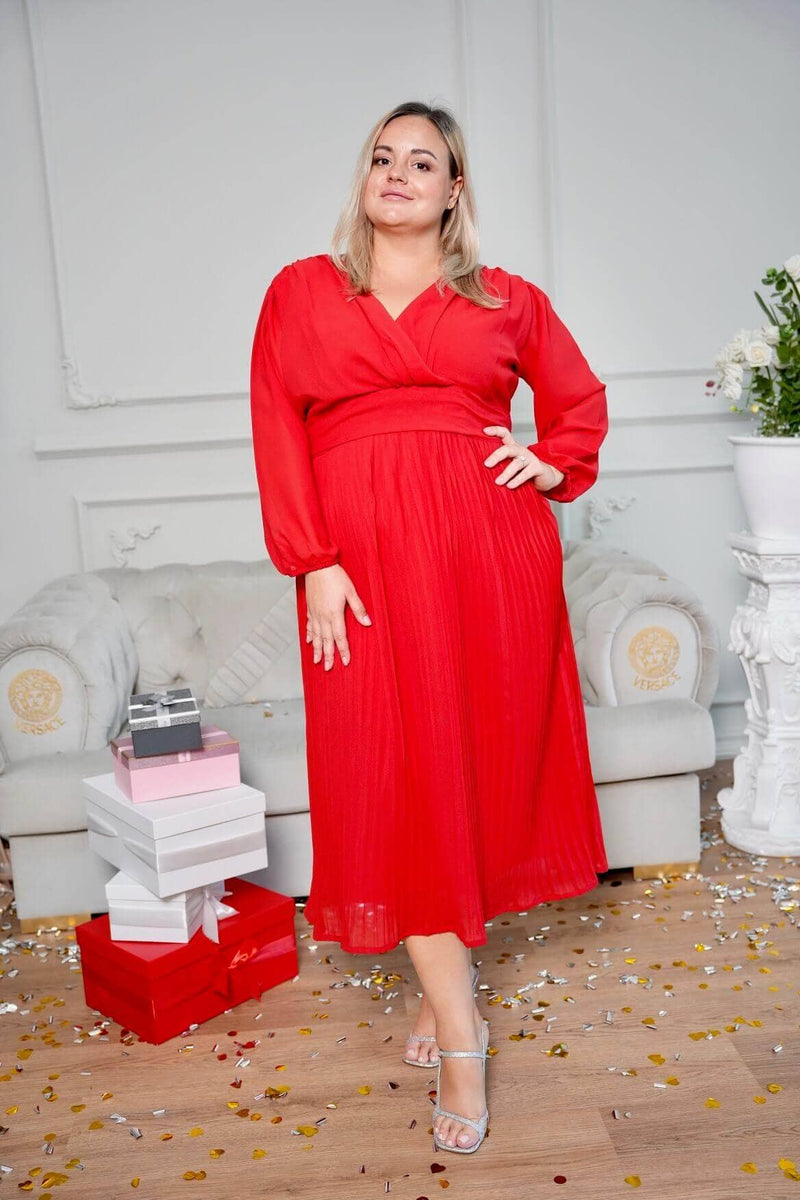 plus size pleated red dress by sowears