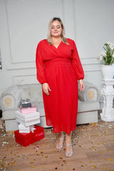 plus size pleated red dress