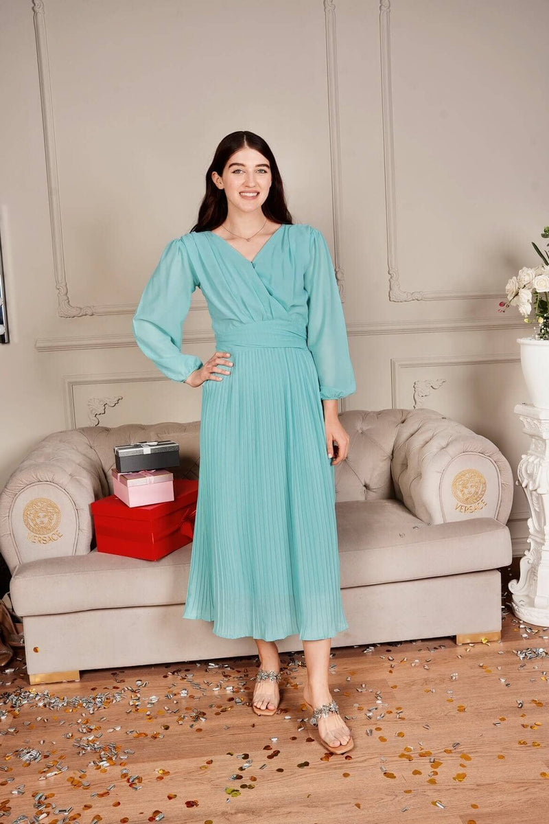 Jules Pleated Dress In Sky Blue dresses  - Sowears