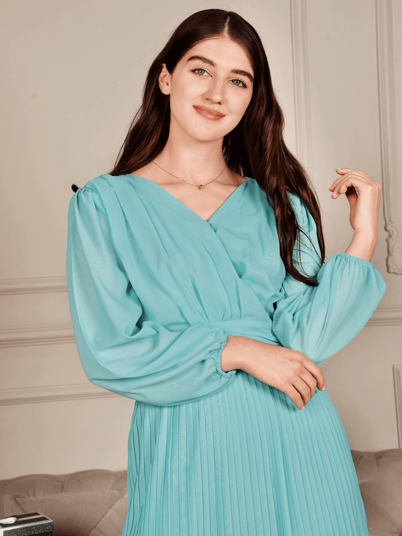 Jules Pleated Dress In Sky Blue dresses  - Sowears