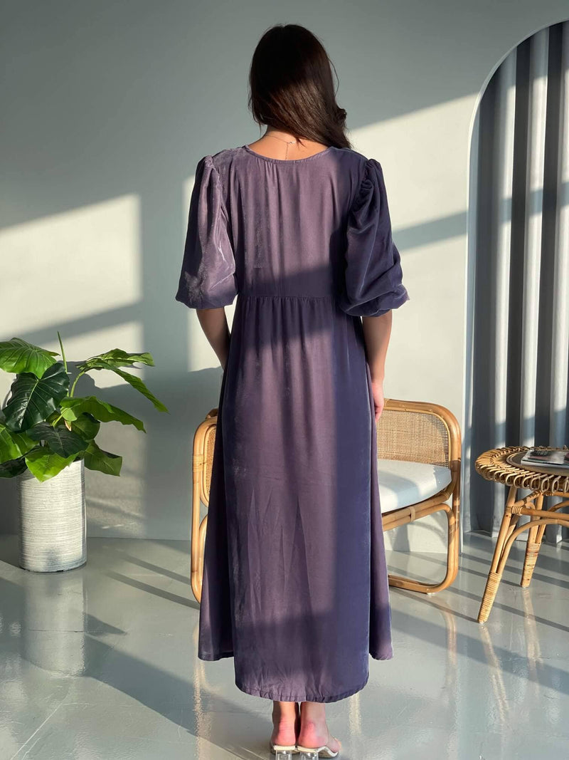 back of lavender long purple velvet dress by sowears