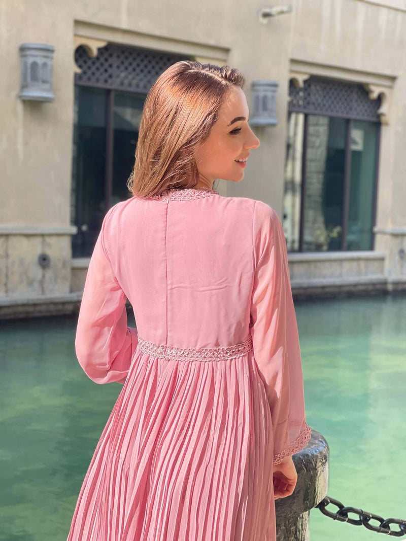 One Loved - Pleated Lacey Dress In Tea Pink