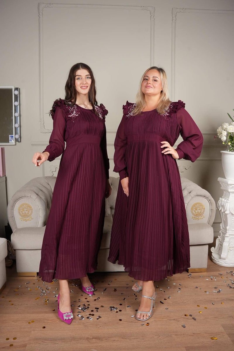 Pleated Bunches Dress In Plum Dresses  - Sowears