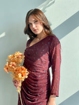 Ruched Dress In Maroon Floral Dresses  - Sowears