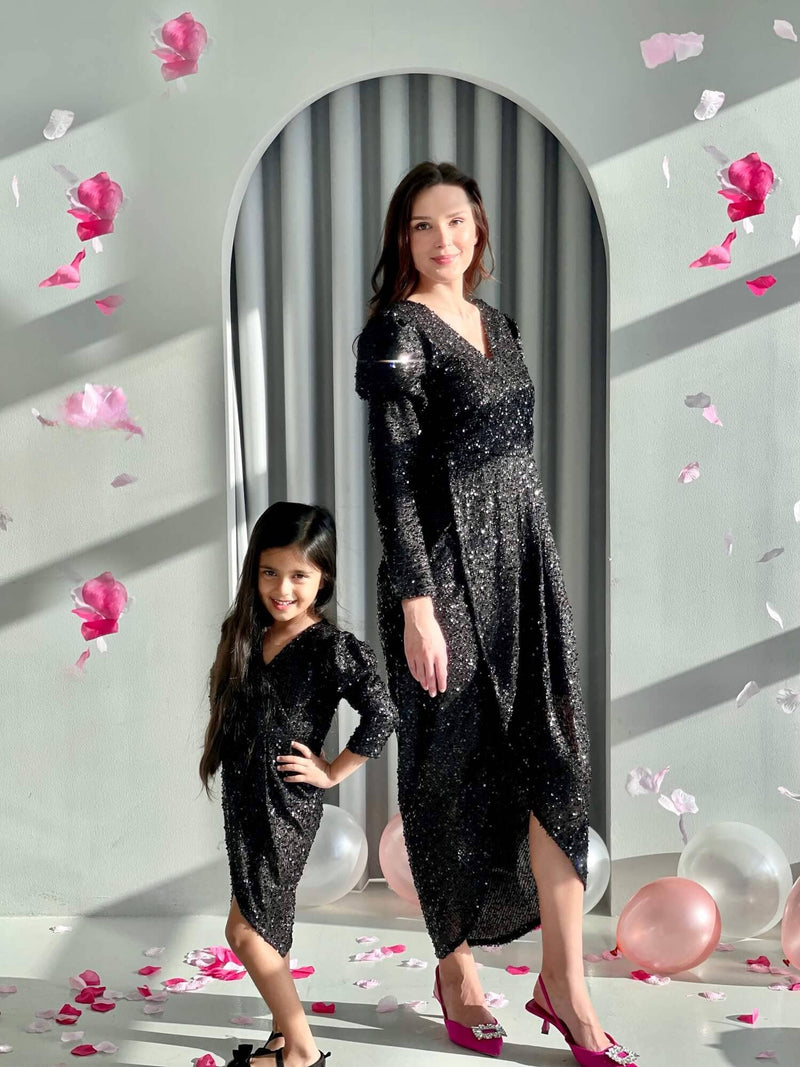 mom and mini black sequence dress