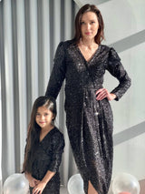 mother and daughter black sequence dress by sowears