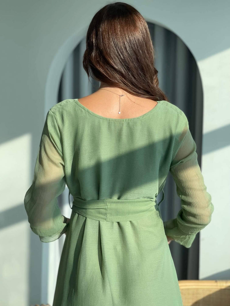 Tea Green Solid Dress Dresses  - Sowears