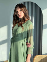 Tea Green Solid Dress Dresses  - Sowears