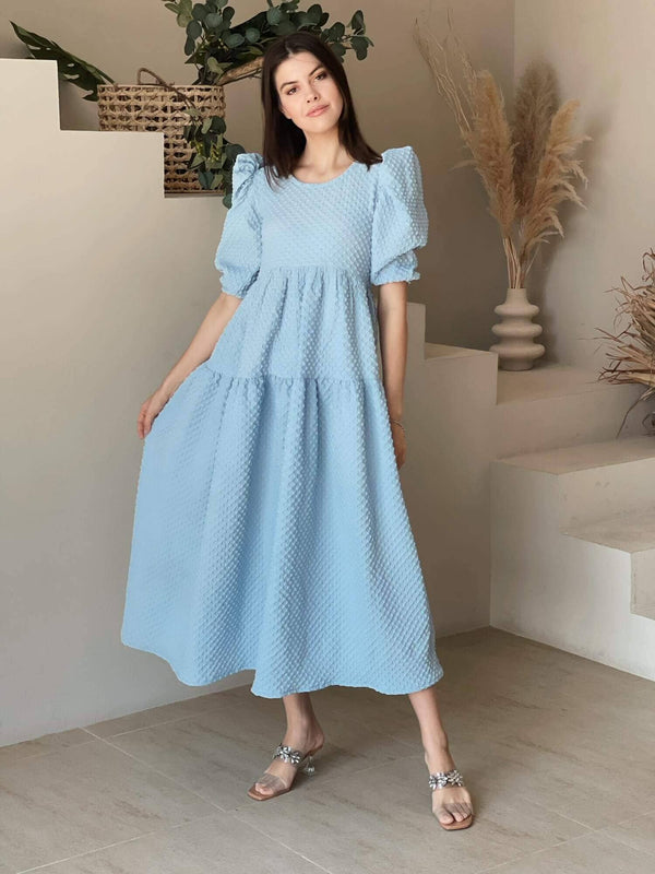 Textured Dress In Sky Blue Dresses  - Sowears