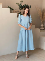 Textured Dress In Sky Blue Dresses  - Sowears