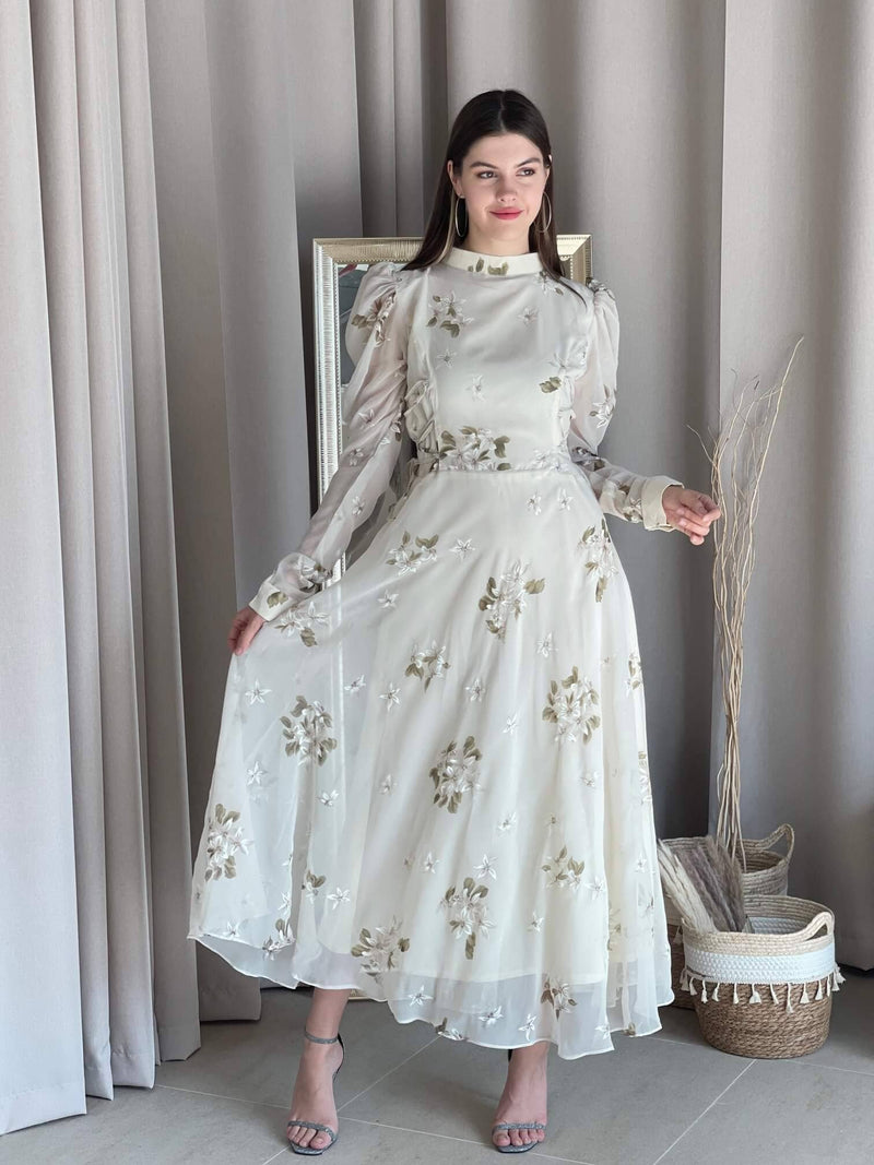 White Layered Frill Net Dress – Malar Vikram